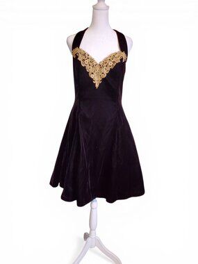 Vintage 80s Dark Purple Halter Neck Flare Mini Dress Wimsigoth Vampire Gothic